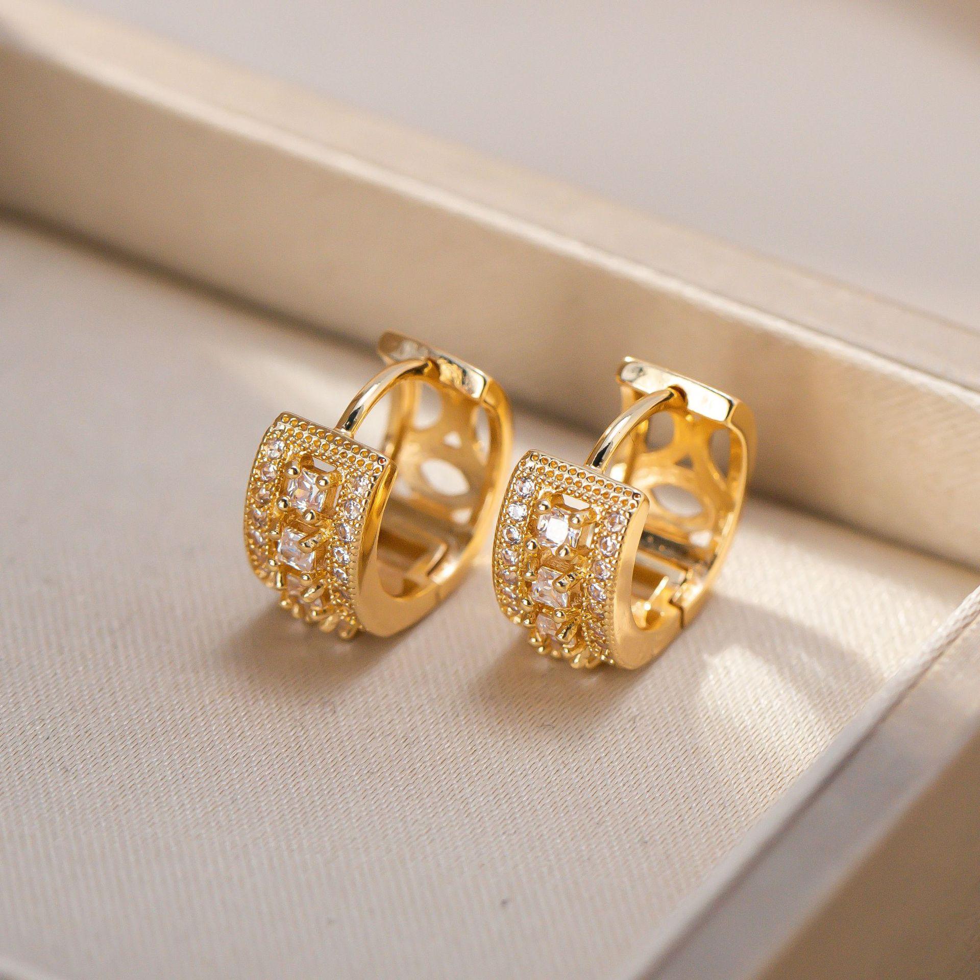 European  American Rhinestone Ear Hoops  Clips: Versatile Korean-Style Jewelry Studs