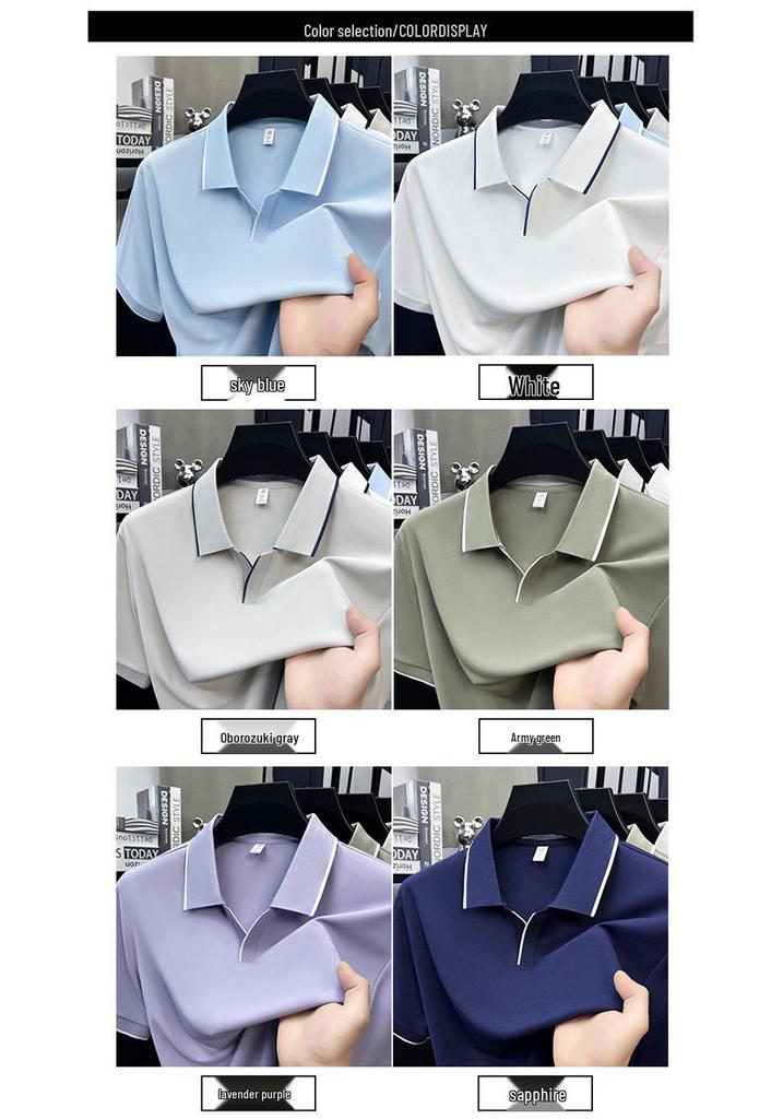 Seagull Collar Men's Casual Solid Color Short Sleeve Polo Shirt