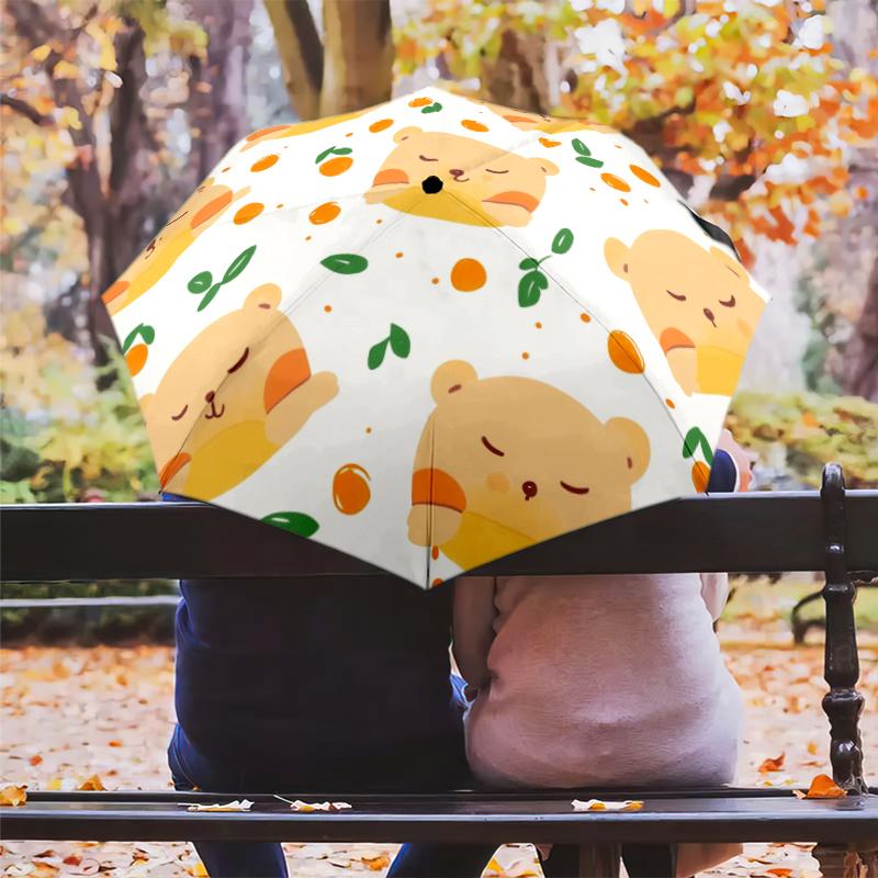 Little Bear Theme pattern, automatic folding umbrella, portable and foldable design, 8 ribs, a Christmas or birthday gift.