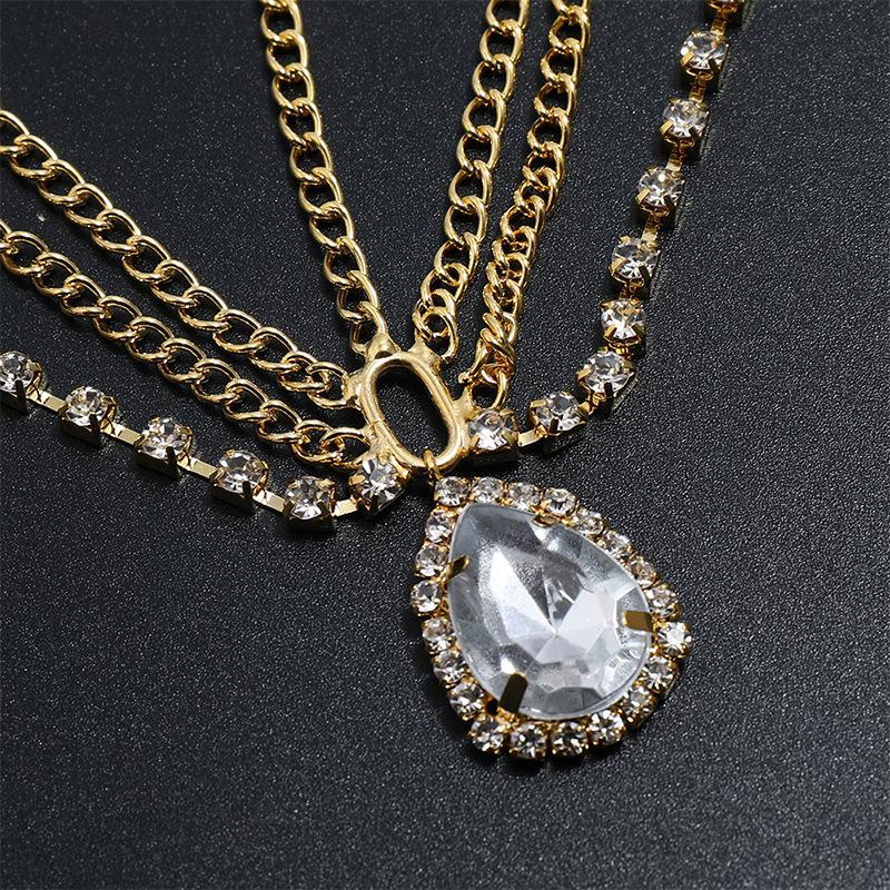 European And American Retro Fashion Hair Chain Temperament Multi-Layer Tassel Geometric Forehead Water Drop Gemstone Headband Headband Headband Female