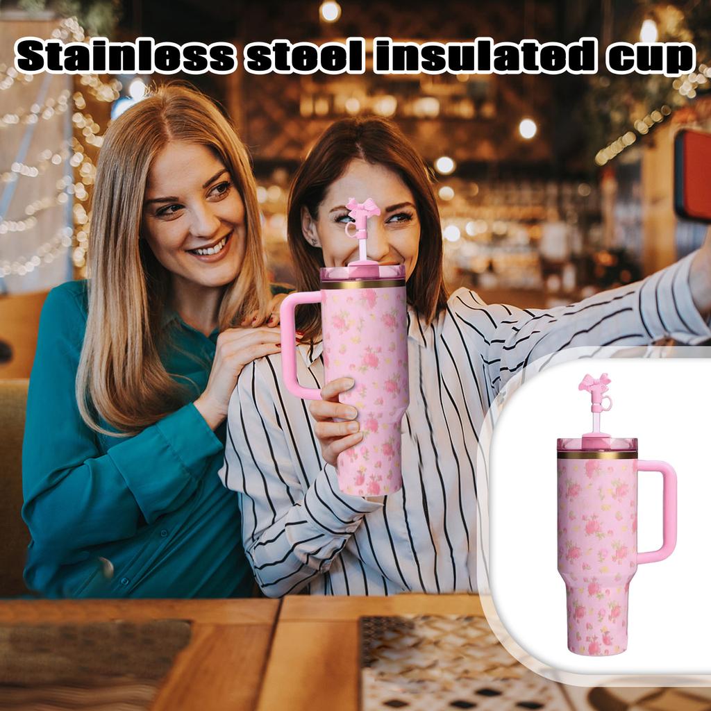 40oz 304 Stainless Steel Insulated Cup With Handle Straw Car Insulated Cup
