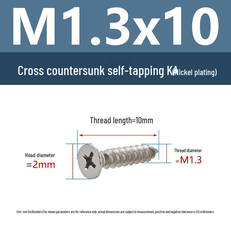 YiguYigu Nickel-Plated Phillips Flat Head Self-Tapping Screws M1-M5, Carbon Steel