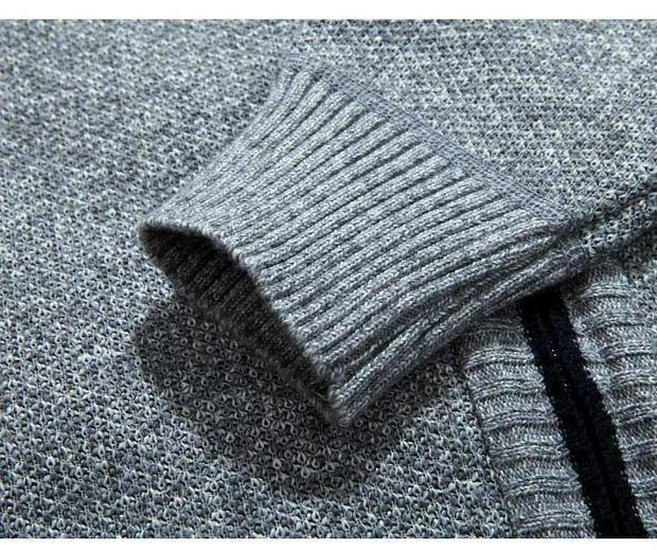 Men's Fleece-Lined Stand Collar Cardigan: Thick Knit Sweater for Autumn & Winter - Plus Size Available