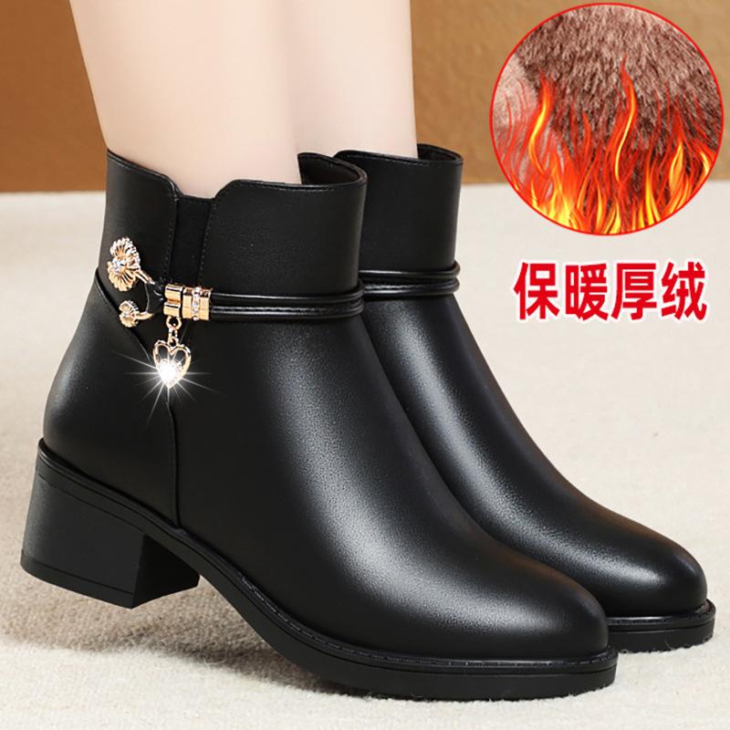 Fashion Women Boots 2024 Autumn/Winter Fashion Cotton Shoes Plus Velvet High Heeled Mom Ankle Boots Casual Comfort Warm Women Snow Boots