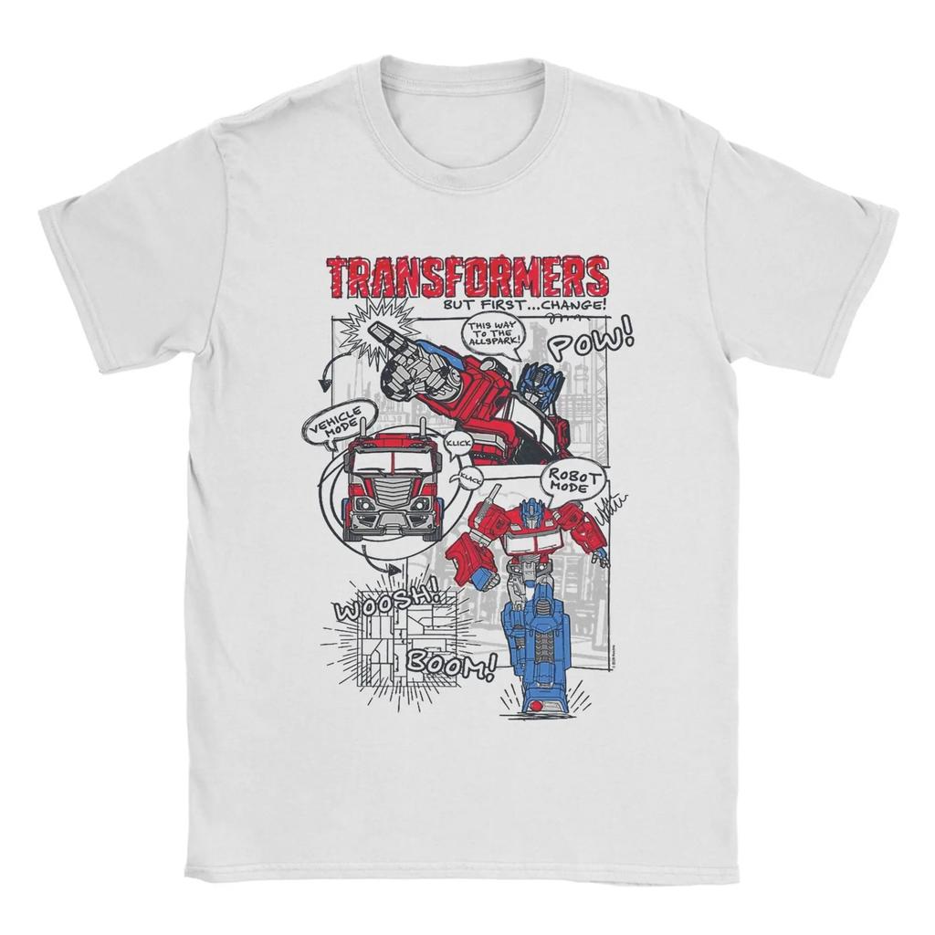 T-shirt Nera Oversize a Maniche Corte con Stampa Grafica Collage dei Transformers Autobots Optimus Prime per Fan di Anime e Giocattoli
