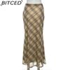 BITCED Summer Women's Solid-Color Slim-Fit Pencil Skirt Street Style High-Waisted Plaid Skirt