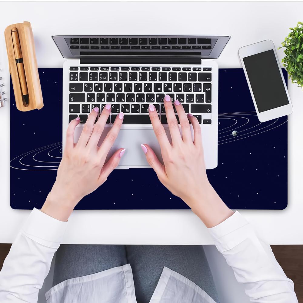 Space Planet Gaming Mouse Pad Deskpad Large Rubber Keyboard Pad Surface for Computer Mouse Non-slip Locking Edge Computer Mat