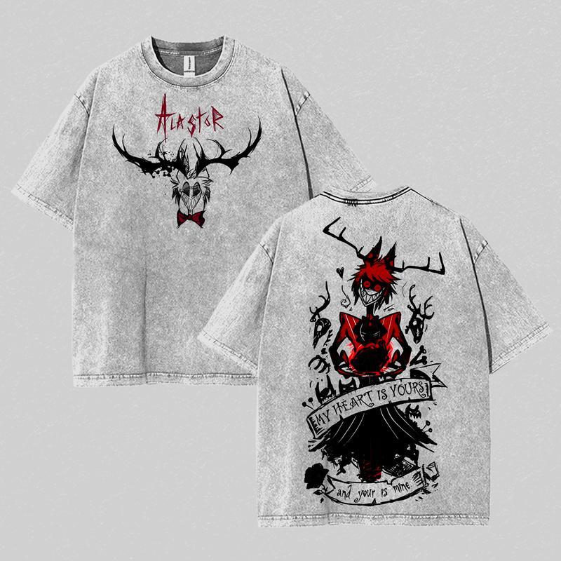 Anime Hazbin Hotel Niffty Tshirt Mens Clothing Hip Hop Vintage Washed Oversized Man Clothes High Quality Cotton Tees Tops