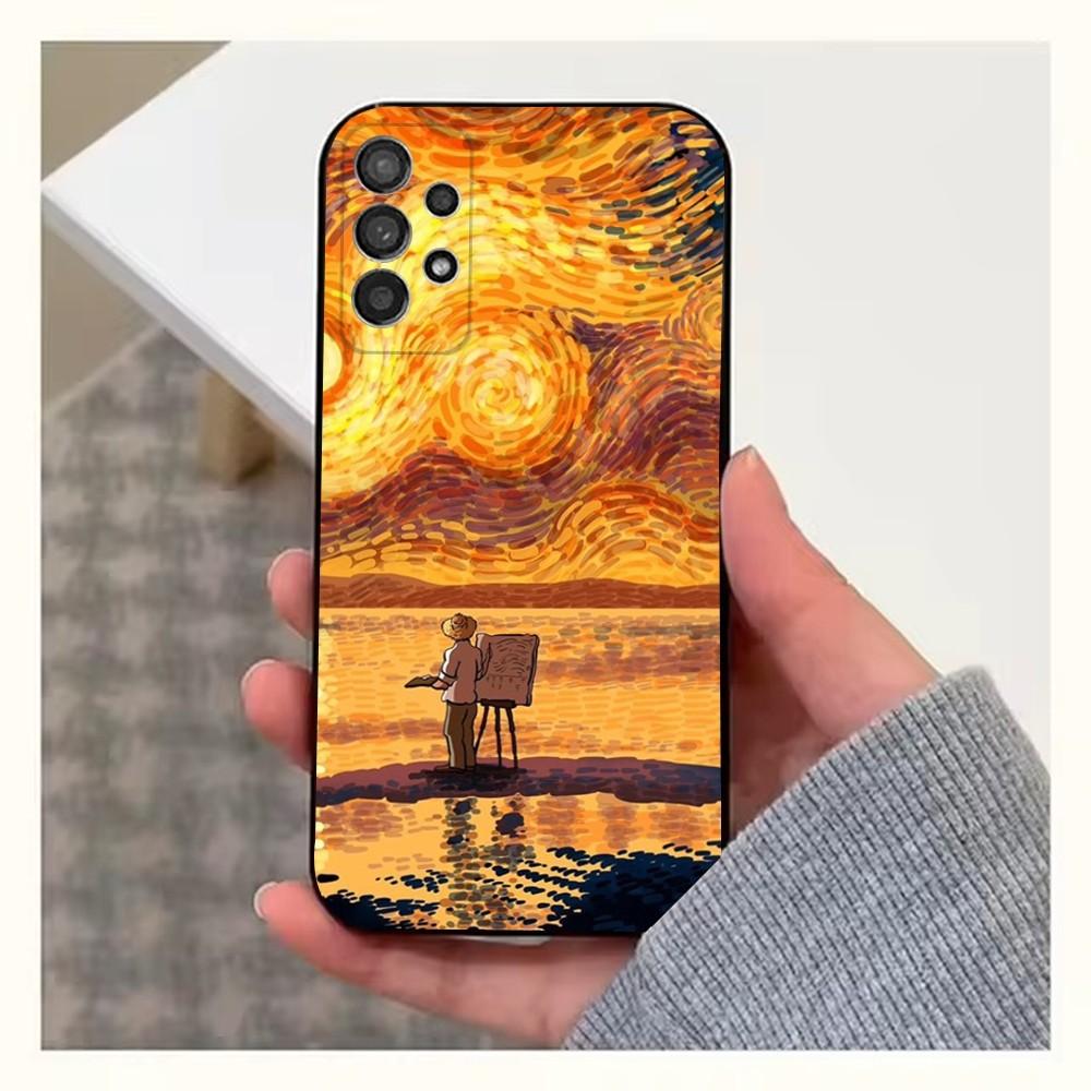 Van Gogh Art Sunflower Phone Case For Samsung S25,S24,S23,S22,S20,S21,S10,Ultra,Plus,Lite,FE,Soft Silicone Black Cover