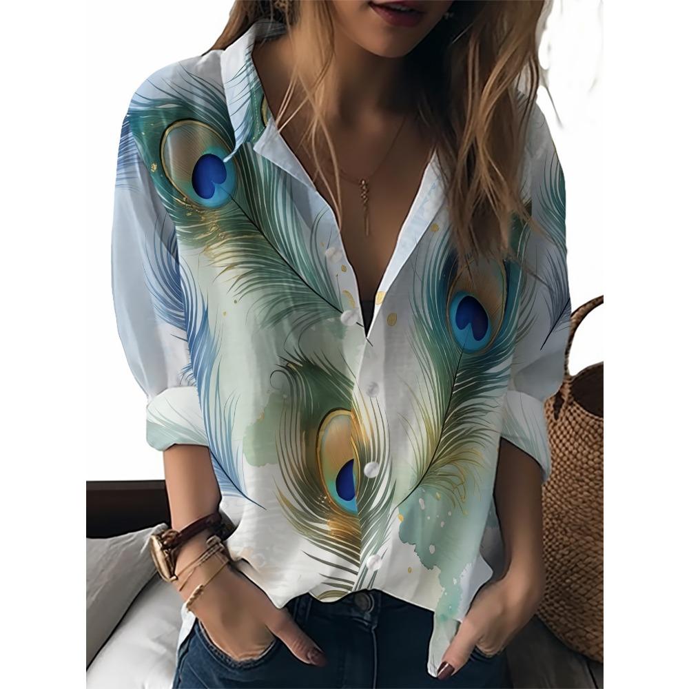 Sommer Minimalistisches Hemd mit Digitalem Blumenprint Knopfleistenhemd Oberteil für Damen Hawaiianischer Strandurlaub Lässiges Hemd