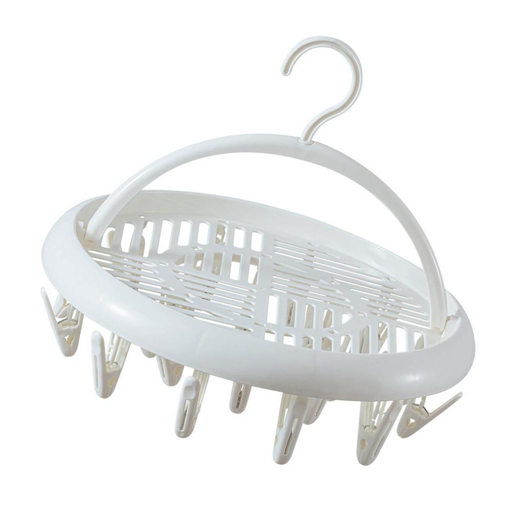 Round Drying Rack Clothes Hanger Plastic Round Laundry Hanger with Clips for Socks Underwear White