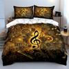 3Pcs Steampunk Music Bedding Set, Golden Treble Clef and Gears Print Duvet Cover + 2 Pillowcases, Music Lover Decor