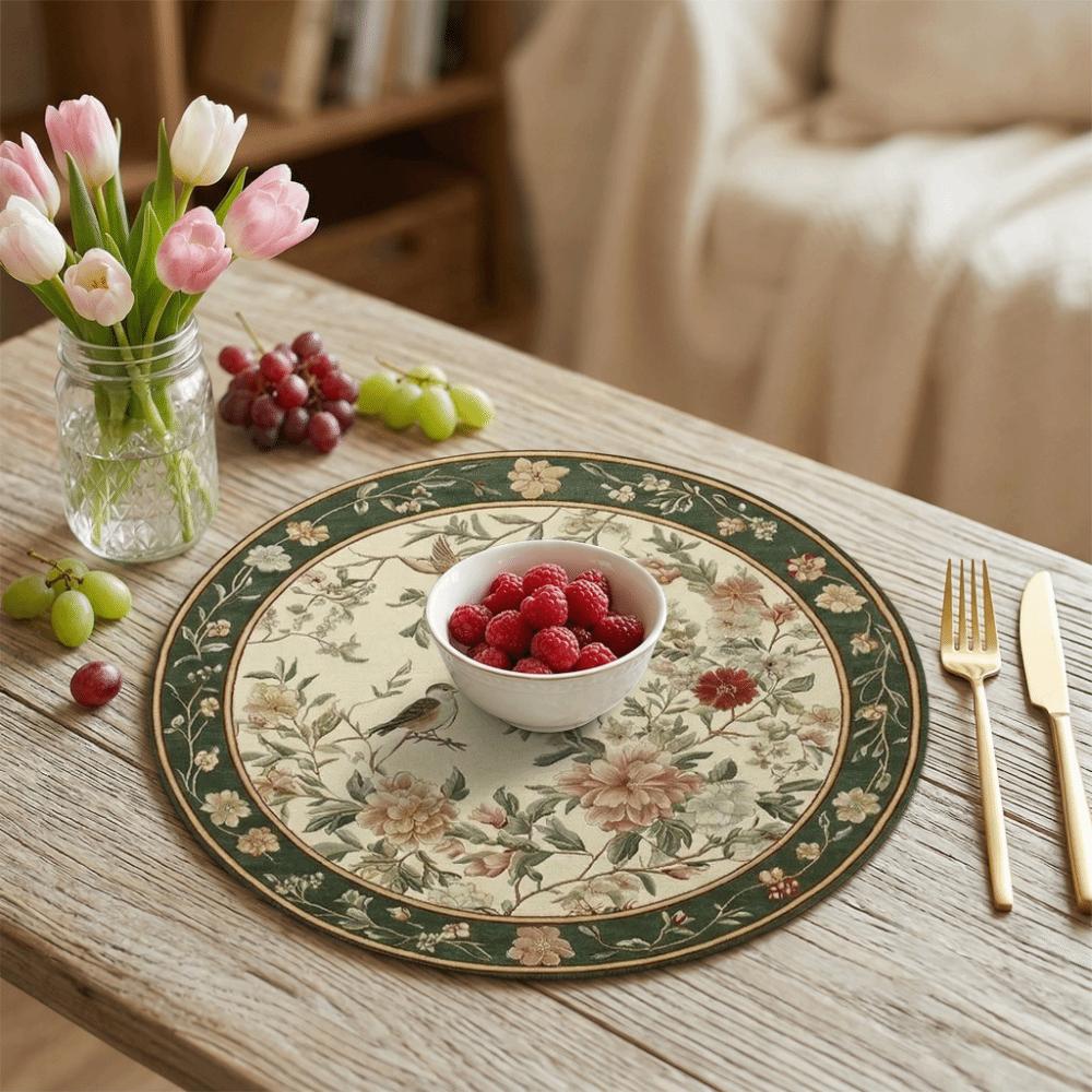 Anti-scald Floral Birds Table Placemat Anti-slip Coffee Cup Mats Flower Linen Table Mat  Home Decor