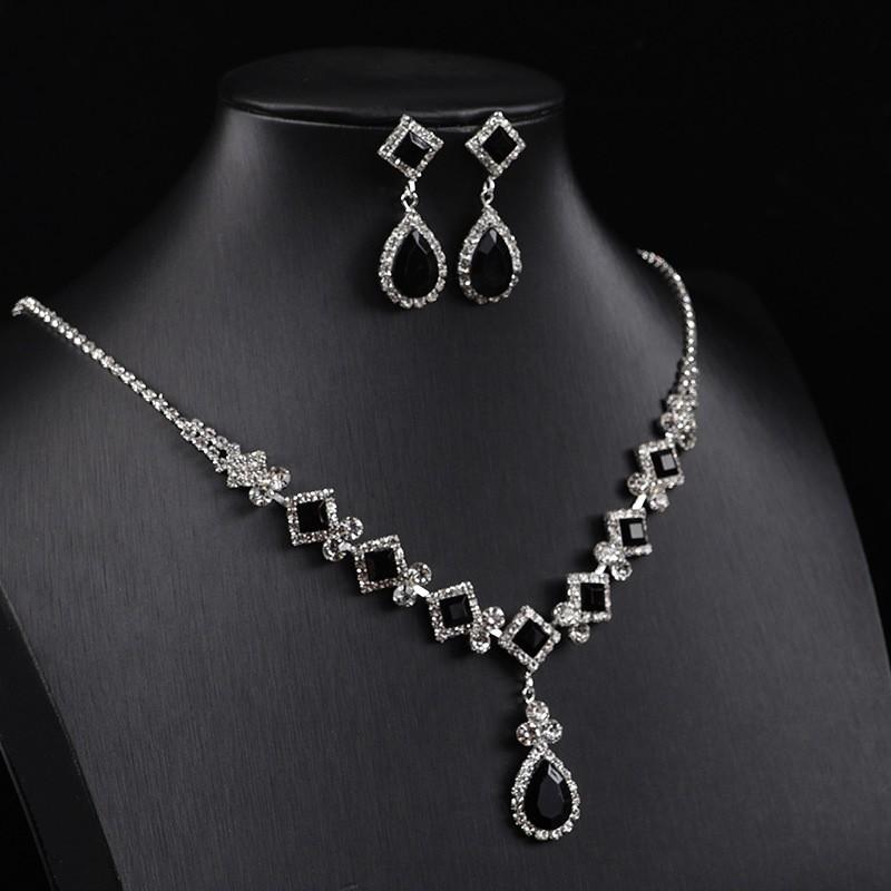 Square Simple Rhinestone Water Drop Jewelry Set, Banquet Wedding Elegant Temperament Accessories Necklace