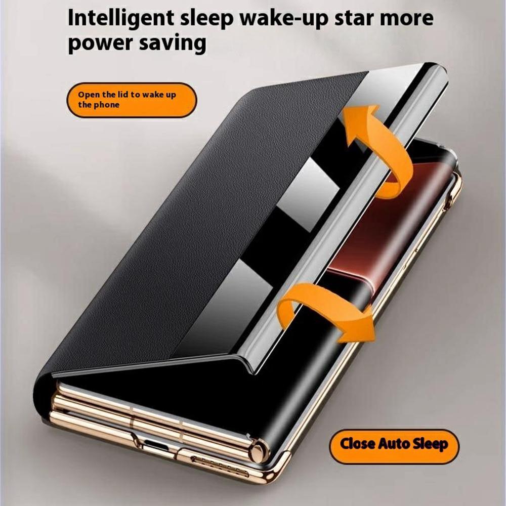 For Huawei Mate XT Ultimate Case View Window Genuine Cow Leather Smart Phone Cover