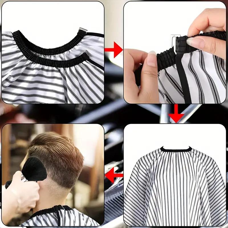 BEPAN Large Size Salon Striped Haircut Cape Unisex Non-Stick Anti-Static Apron with Adjustable Snap Closure for Hairdressing Styling