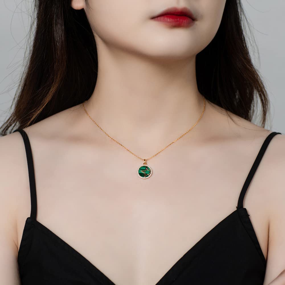 [DAZZARRY] 10K Gold Malachite Necklace for Women - Popular Green - Mother's Day, Birthday, Anniversary Gift