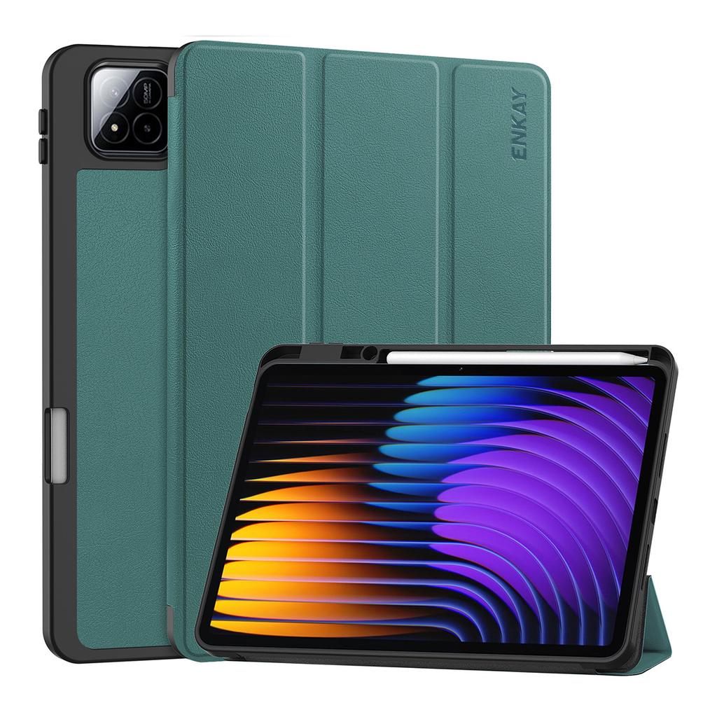 For Xiaomi Pad 7 Pro/Xiaomi Pad 7 ENKAY Tri-Fold Stand Tablet Case PU Leather+TPU Smart Cover with Pencil Holder