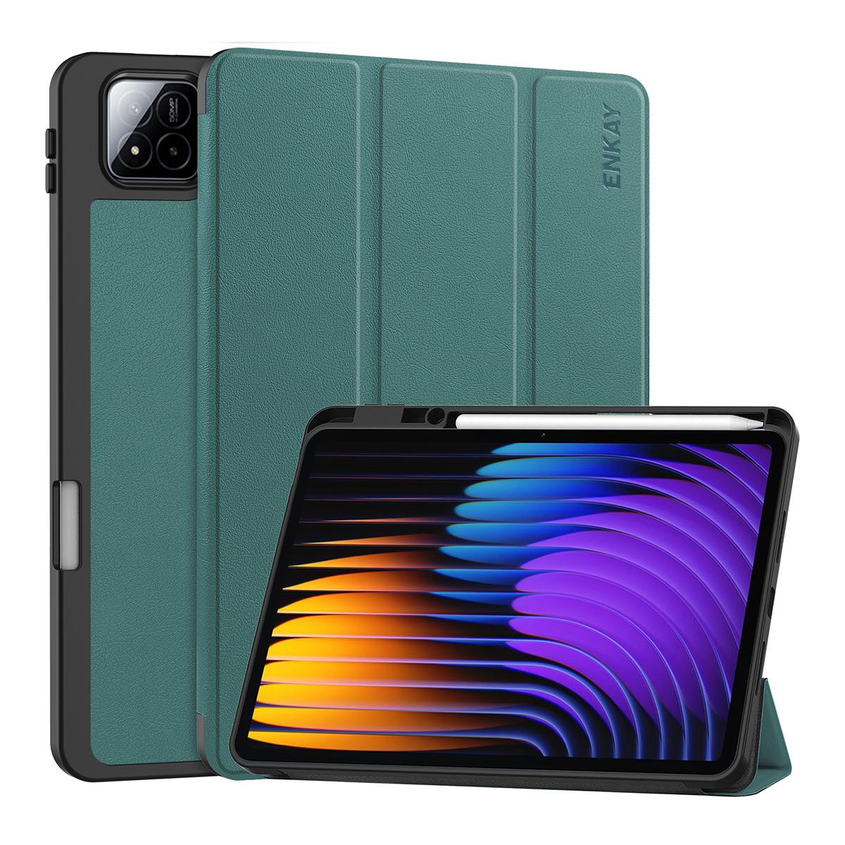 

For Xiaomi Pad 7 Pro/Xiaomi Pad 7 ENKAY Tri-Fold Stand Tablet Case PU Leather+TPU Smart Cover with Pencil Holder B