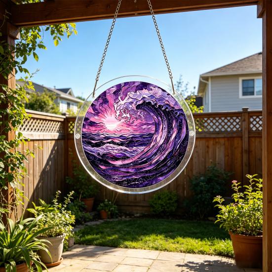 Stained Glass Suncatcher, Acrylic Puzzle Hanging Decoration, 7.48 Inch Round DIY Kit for Adults, Relaxing Craft Gift for Women Moms Puzzle Lovers