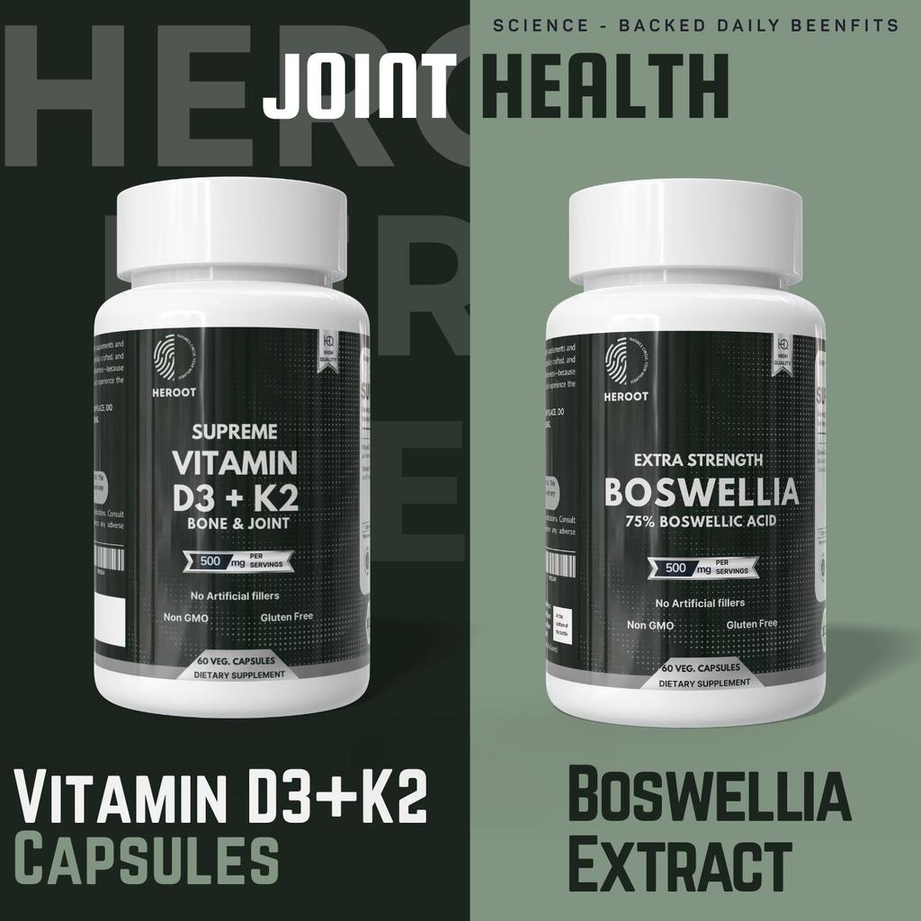 Heroot Gelenkwohlbefinden Kapsel-Kombi | Boswellia-Extrakt & Vitamin D3 + K2