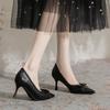 2172-1 Niche Design Women's Shoes 2025 New Thin Heel Pointed Intellectual Mature High Heels Woven Commuter Shoes