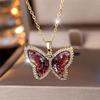 Female Crystal White Zircon Red Stone Cute Butterfly Pendant Necklace Vintage Gold Color Wedding  For Women