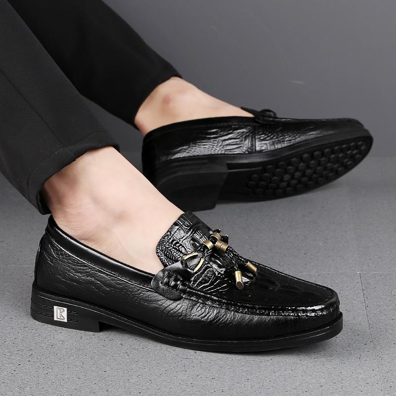 Fashion Stylish Mens Slip on Walking Shoes High Quality Men Casual Footwear Genuine Leather Men Handmade Loafers All-match Dress Shoes