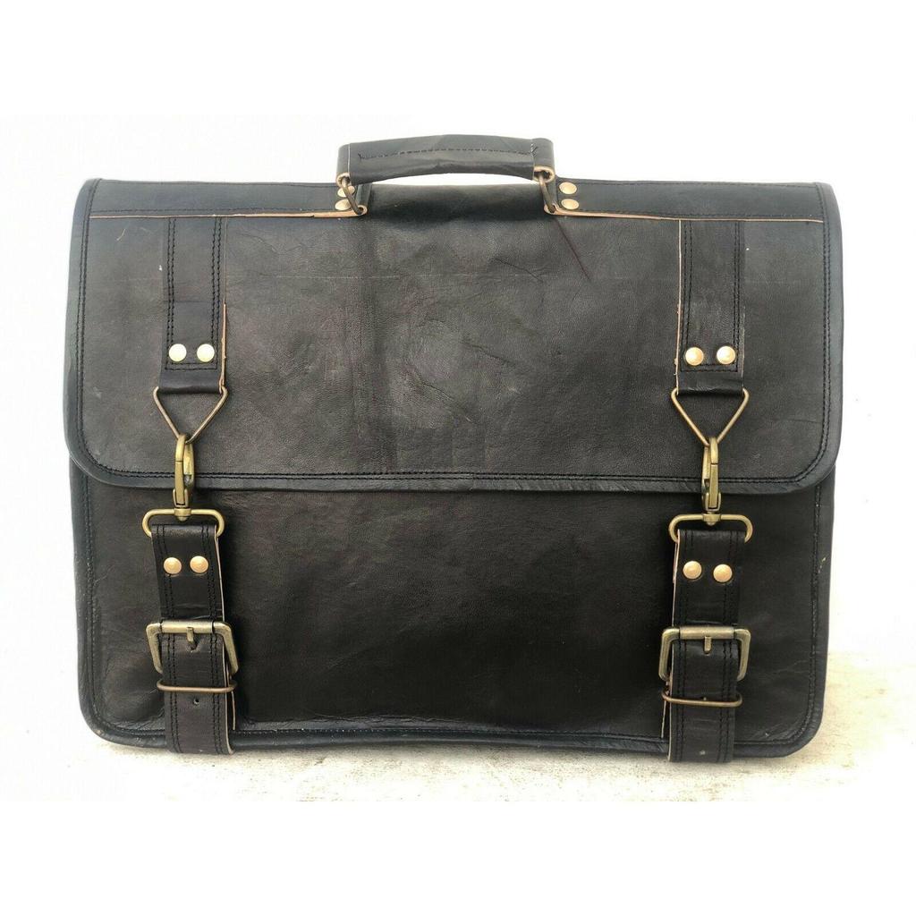 Schwarzes Leder Messenger Herren Schulter Laptop Satchel Aktentasche Vintage Tasche