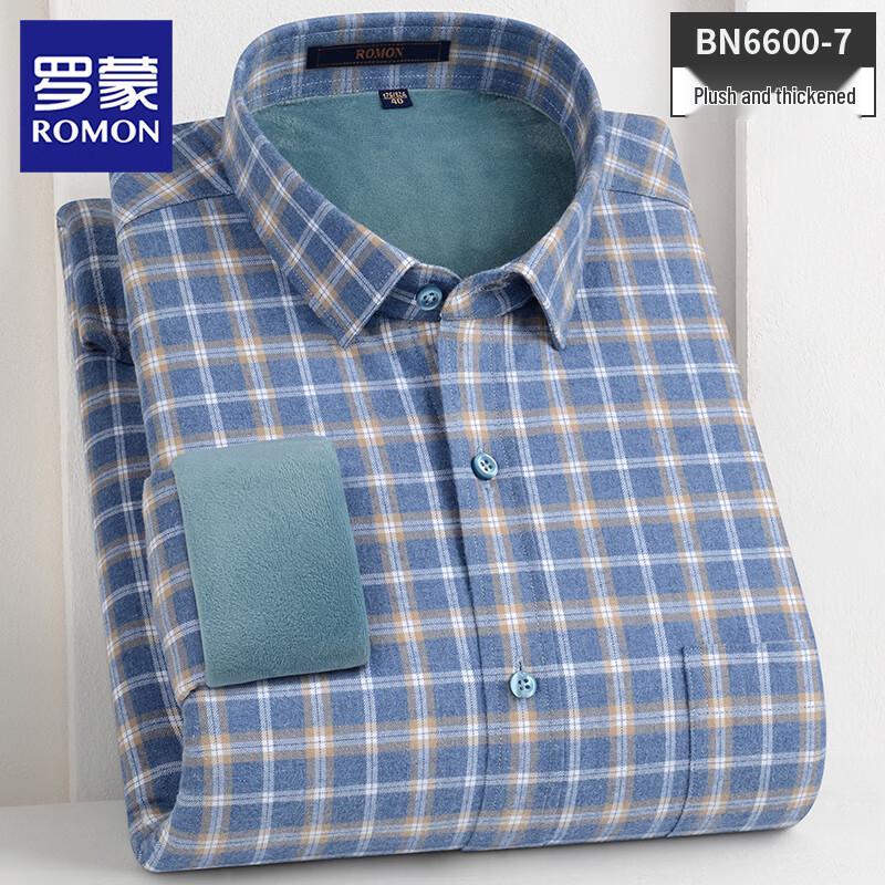 Romon Men s Fleece-Lined Brushed Cotton Long-Sleeve Shirt 40