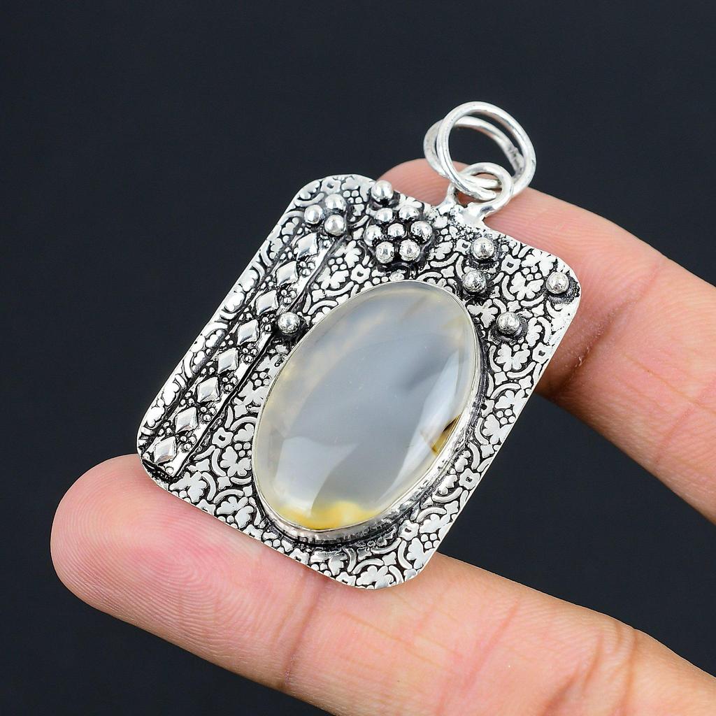 Natural Montana Agate Gemstone Pendant Brown 925 Sterling Silver Indian Jewelry