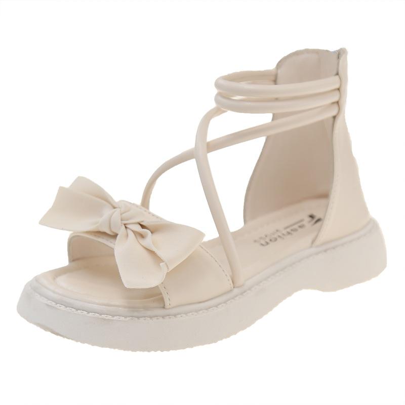 2025 Flickors Prinsessrosett Sandaler: Sommarstil, Mjuk sula, Trendig romersk högskaft för barn