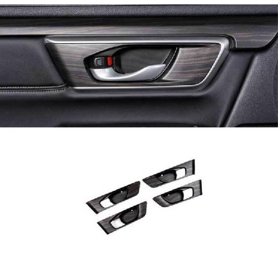 Black Wood Grain Trim 2017-2022 4pcs For Honda CR-V Inner Door Handle Bowl Frame