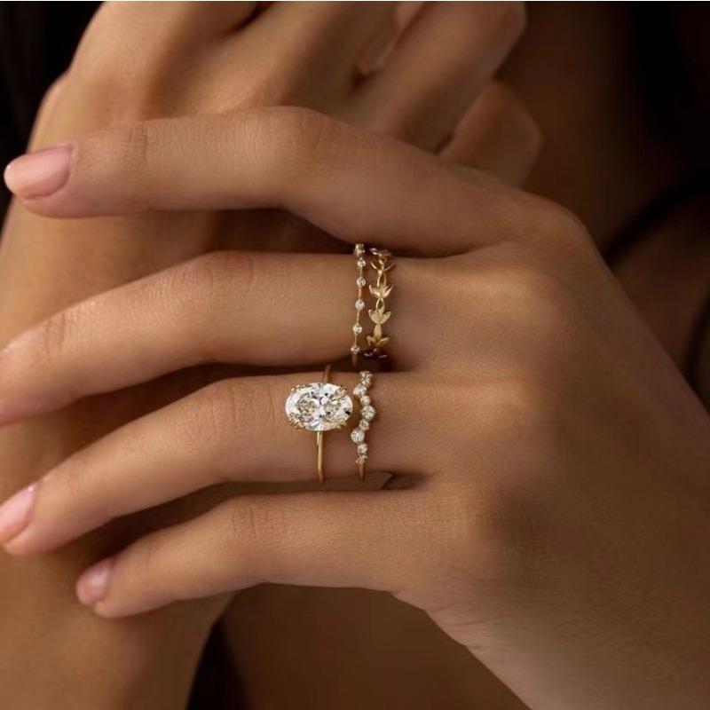 Anelli da Donna Abbaglianti Colore Oro Pietra Bianca Rotonda Anelli a Fiore Set Accessori da Festa Regalo