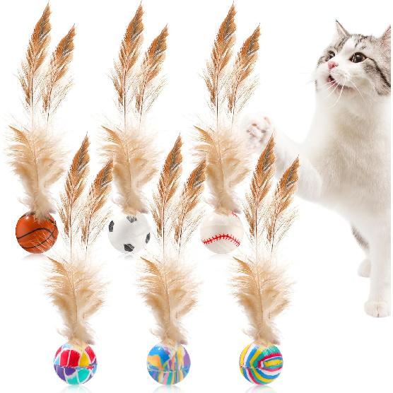 Soulchen 40 Pcs Interactive Cat Feather Ball Toy Set 2025 New Bouncy Rubber Elastic Rolling Balls Toy with Feather for Bored Indoor Cats Playful