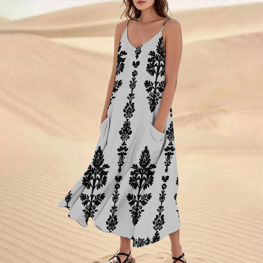 Damen Sommerkleid Lässig Locker Lange Strandurlaub Kleider
