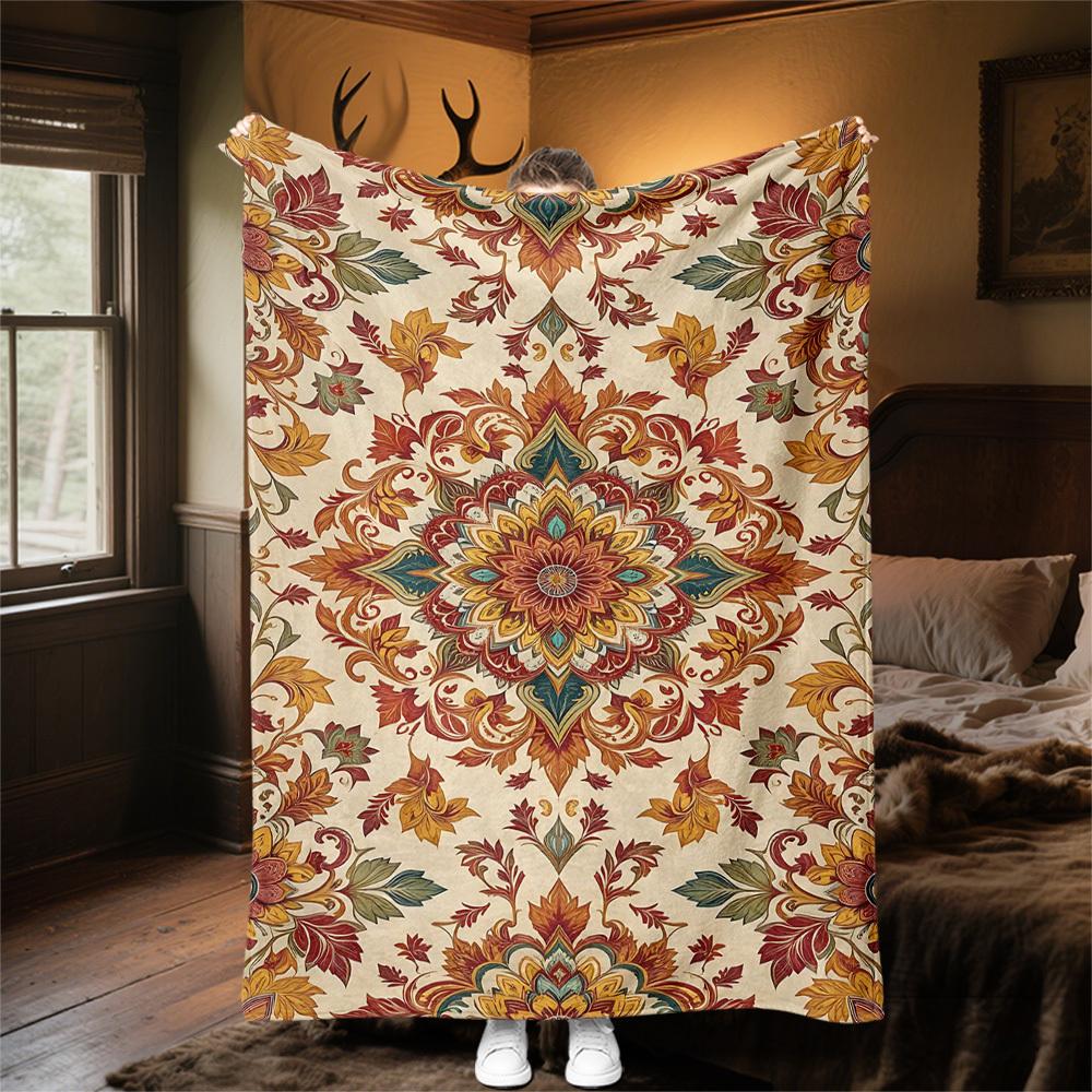 1PC floral patternOutdoor Flannel Blanket - Soft Plush Decor for Picnics, camping, Bedroom, Playroom, Office, or Lunch Break 1245A