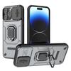 For iPhone 15 Pro Kickstand Phone Case with Slide Lens Cover PC+TPU Shockproof Rugged Shell