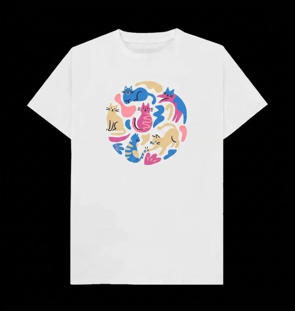 Colourful Cats Cute Cat Lover White TShirt Gift For Friends S