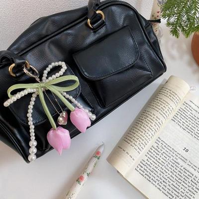 1 ks Přívěsek na tašku s mašlí, perlou a tulipánem, klíčenka, šperk pro ženy, klíčenky, DIY dekorace