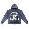 DTG print Knitted Denim Zip-Up Hoodie Obviously Cash Only Brother Print Zipper Hoodies  