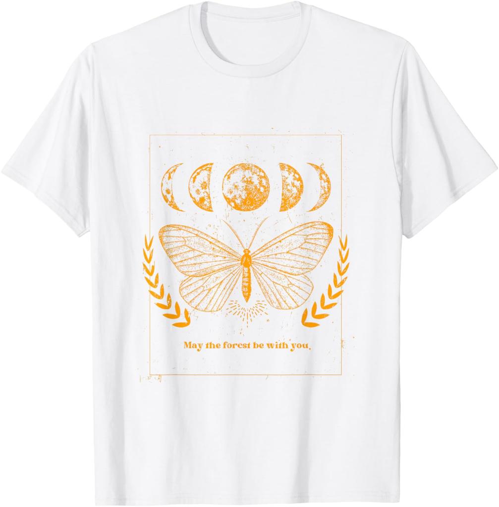 Celestial Butterfly Moon Phases Forest Wish Graphic Tee Casual Crewneck T-Shirt For Men