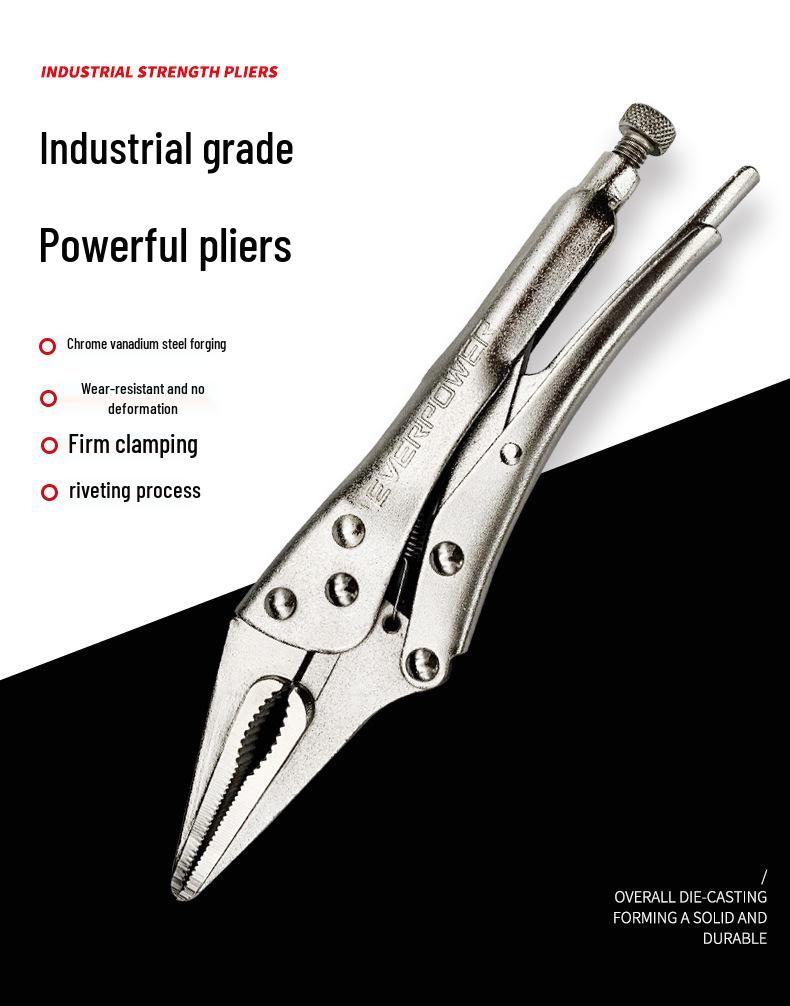 Multi-Function C-Type Folding Vise Grip Pliers with Flat, Round, and Needle-Nose Jaws, Automatic Fastening Clamp.