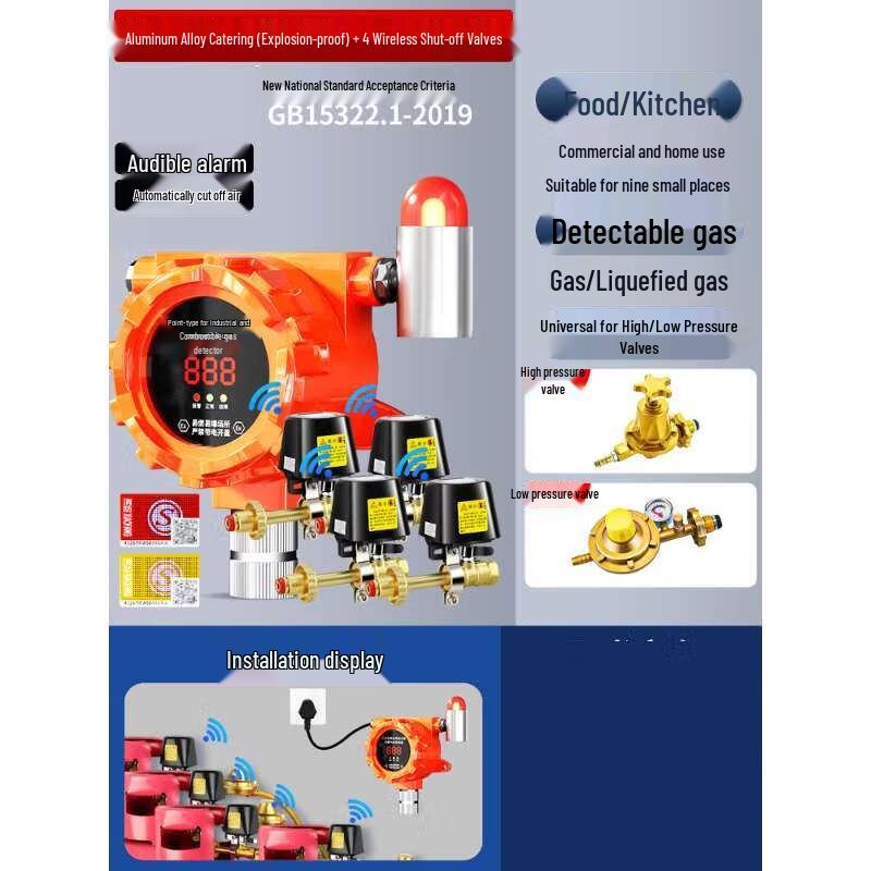 Digital Display Gas Leak Alarm System with Wireless Shut-off Valves