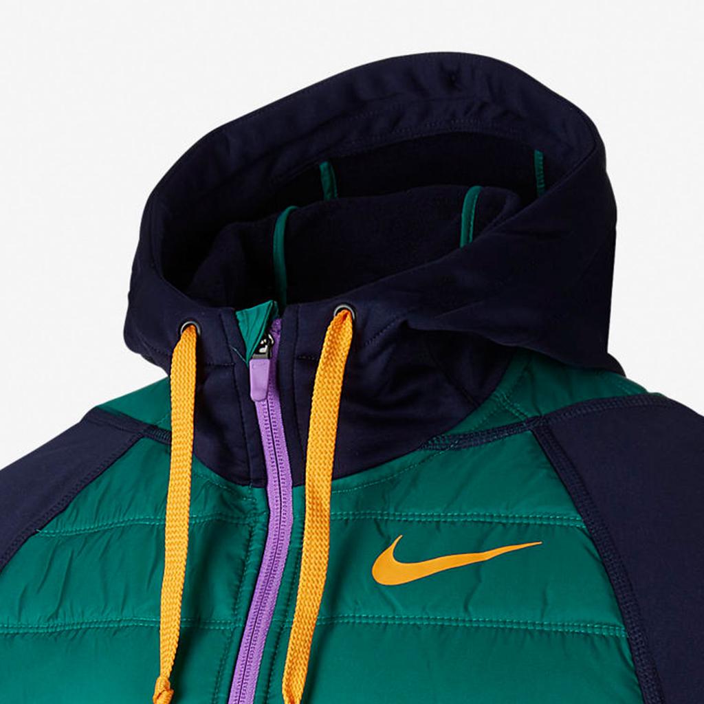 Nike Warm Colorblock Sports Training Hooded Cotton Jacket Men Outerwear Blue Green BV6299-498