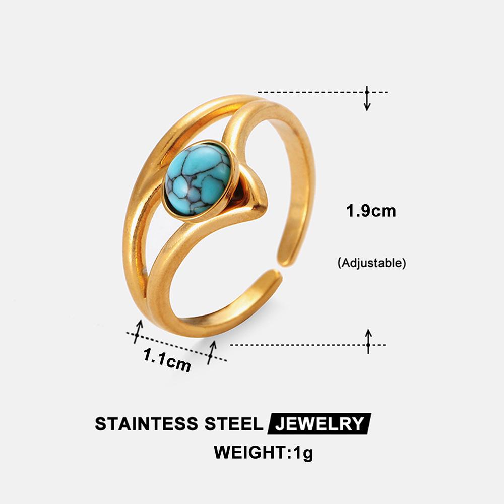 Boho Mehrfarbiger Türkis Edelstahl Offener Ring, Umweltfreundlich & Lichtecht, Schlichtes Titanstahl Design für Damen