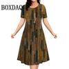 Women Fashion Short Sleeve Dresses Female Vintage Summer Casual Clothing