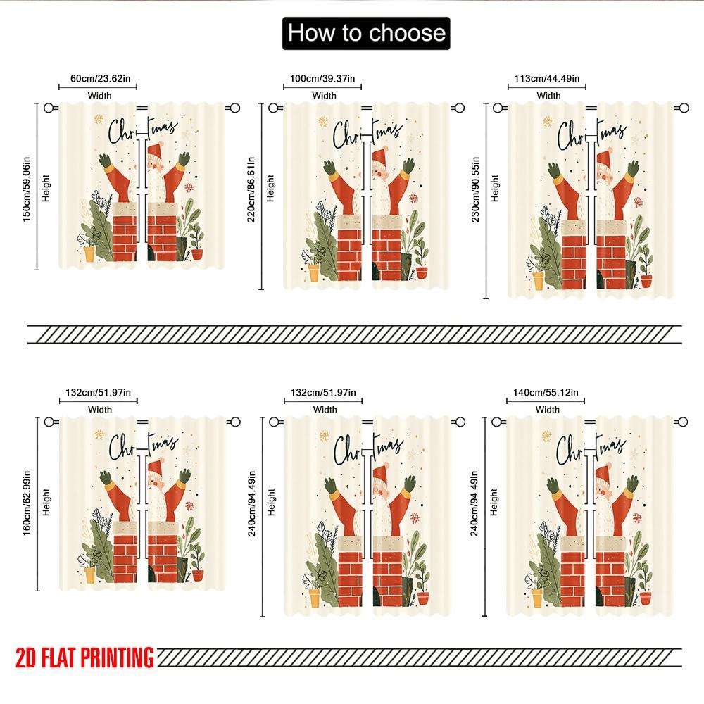 2pcs 2D flat printing Christmas Party Curtains Christmas Santa chimney gift Digital Printed Polyester Drapes Festive Wall Decor