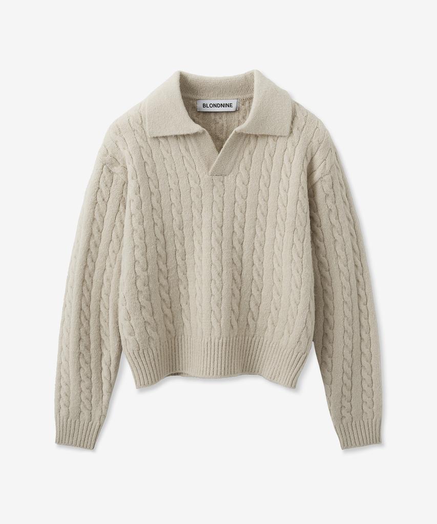 BLOND9 Cable Open Collar Knit_Beige