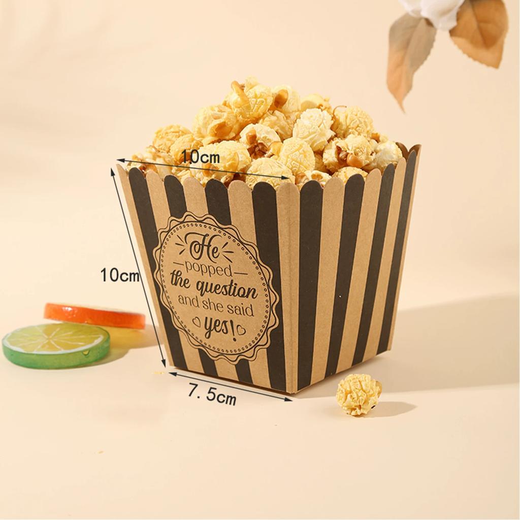 Retro Stripes Kraft Paper Popcorn Bucket Birthday Movie Party Favors Treat Bags Wedding Bridal Favor Guests Gifts Box Creative Packaging Boxes
